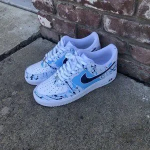 Air Force 1 Splatter Sky Baby Blue Navy Dark White Custom Shoes Mens Womens Kids Nike | Shoes | Air Force Splatter Sky Baby Blue Navy Dark  main image 2